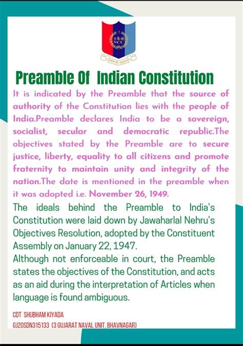 Poster on preamble of India – India NCC