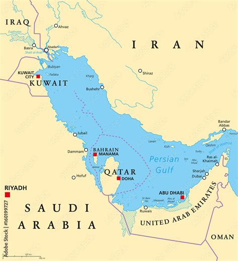 Vetor De Persian Gulf Region Countries Political Map Capitals Borders