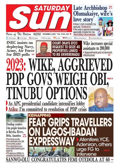 Nigerian Newspapers Daily Front Pages Review Saturday 5th November 2022