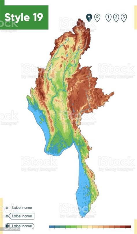 Myanmar Mappa Fisica Altamente Dettagliata Mappa Vettoriale Mappa Dem