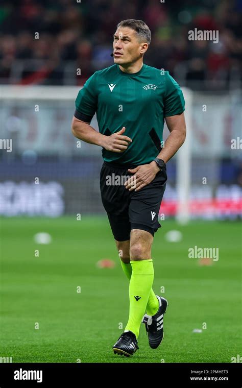 Referee Istvan Kovacs Looks On During Uefa Champions League