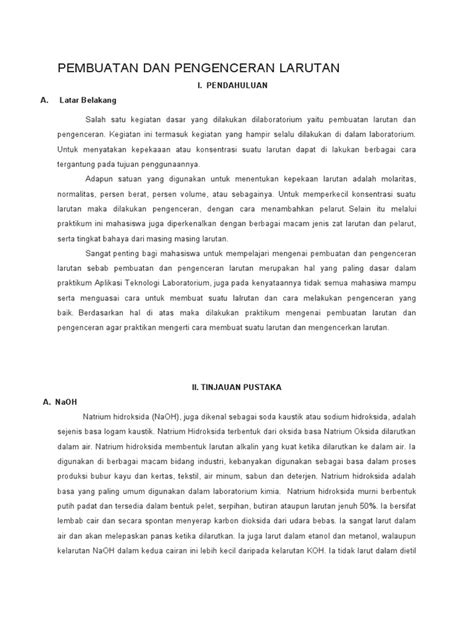 Pembuatan Dan Pengenceran Larutan Pdf