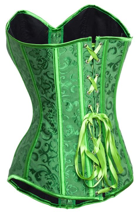 Fashion Green Satin Jacquard Weave Lace Up Halloween Corset N9740