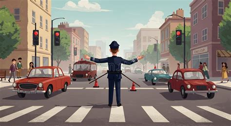 Police Officer Directing Traffic on a Busy City Street Stock ...