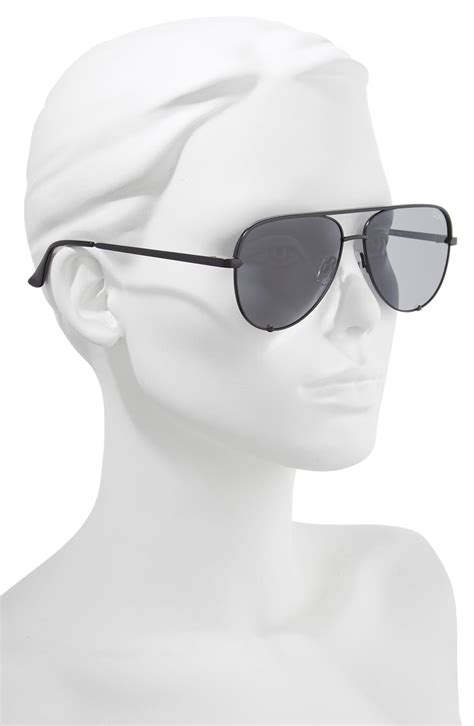 Quay High Key Mini 57mm Aviator Sunglasses In Black Smoke Metallic