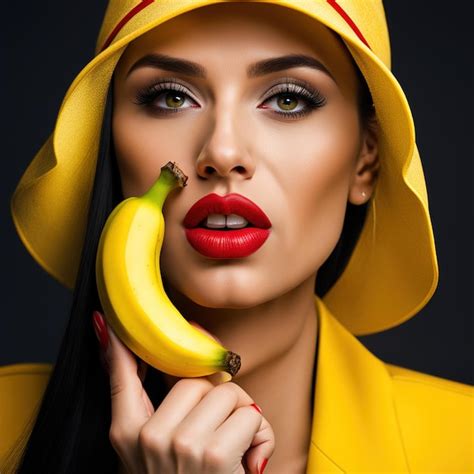 Premium Photo Woman With Red Lips Eating Banana