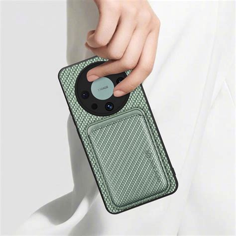 Huawei Mate 60 Pro Woven Textured Leather Case With Magnetic Rfid Blocking Card Holder Green