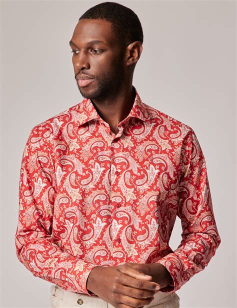 Men S Red Vintage Paisley Slim Shirt