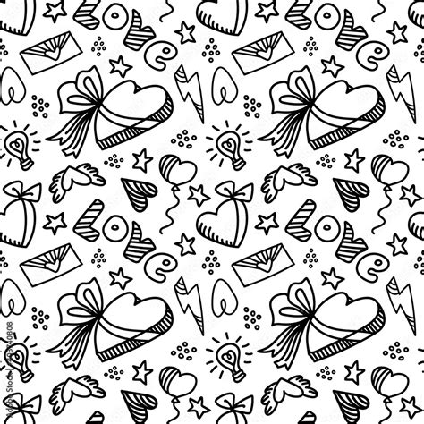 Vector Seamless Pattern For Valentines Day Doodly Styled Hearts