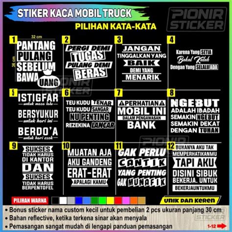 Jual Stiker Kaca Mobil Truck Catting Sticker Reflective Kata Kata Kaca Mobil Truck Canter