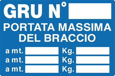 Cartello Alluminio X Cm Gru N Portata Massima Del Braccio