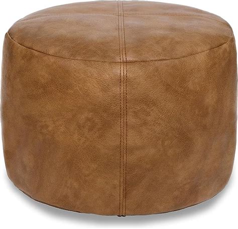 Thgonwid Unstuffed Faux Leather Pouf Cover Handmade Footstool Ottoman