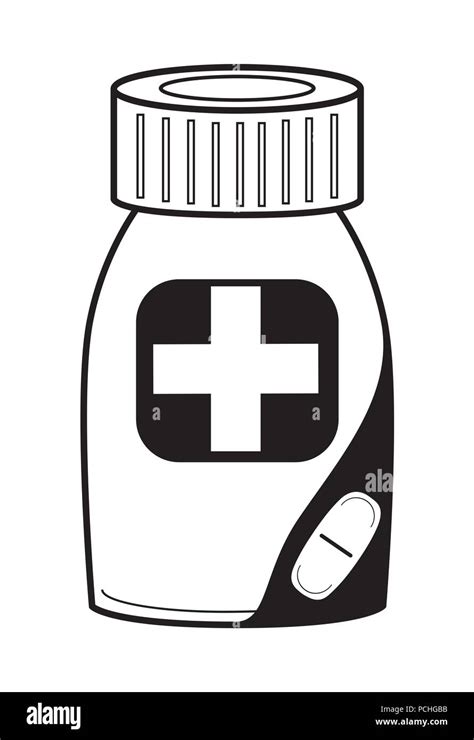 Linear Drawing Of A Medical Bottle Medications And Pills Isolated