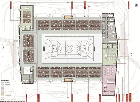 An Architectural Drawing Of A Basketball Court With Plans For The Floor