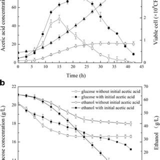 Time curves of acetic acid fermentation. a Acetic acid production and ...