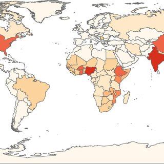 Heat map of climate change migration articles by country (n = 206 ...