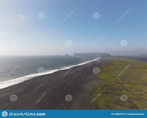 Aerial Drone Landscape Of Reynisfjara Black Sand Beach In South Iceland