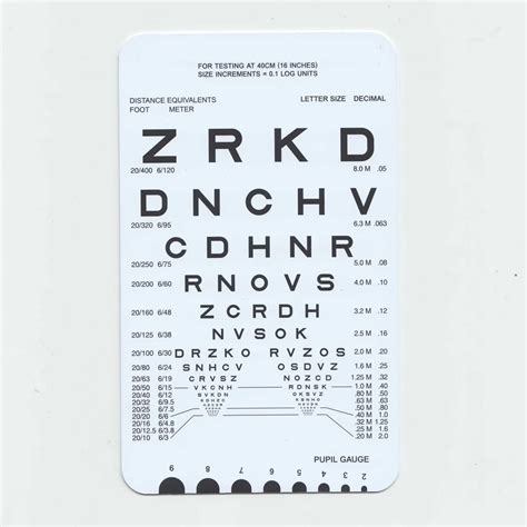 Optometric 40cm Or 16 Inch Near Vision Test Cards Logmar Ophthalmic Vision Chart Decimal Read