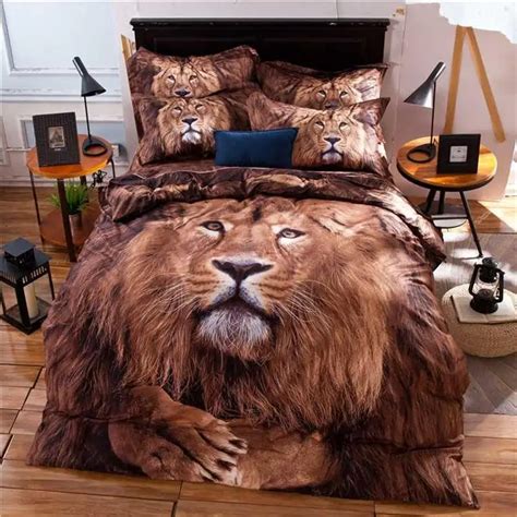 New Product 3d Oil Painting Lion King Mens Bedding Set Queen Size