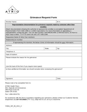 Member Request Appeal Or Grievance Doc Template PdfFiller