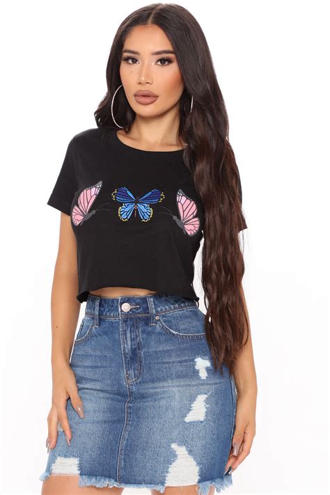 Butterfly Cropped Tee Black Fashion Nova Graphic Tees Fashion Nova