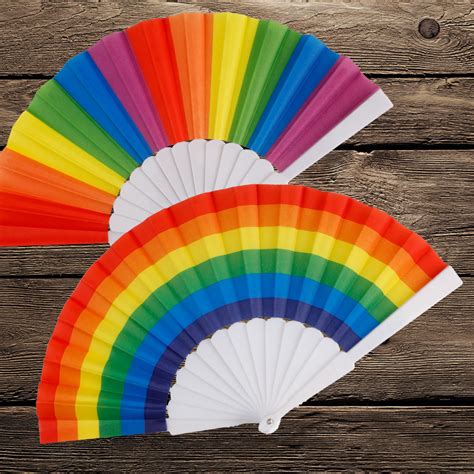 Bulk Wholesale Promotional Custom Logo Hand Held Plastic Fan Rainbow