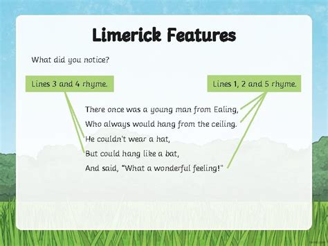 Limerick Examples Limericks are lighthearted funny poems with