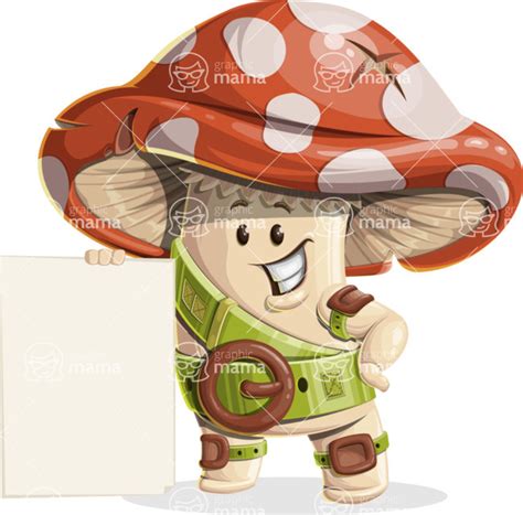 Mushroom Cartoon Character Set Holding Sign 2 Graphicmama