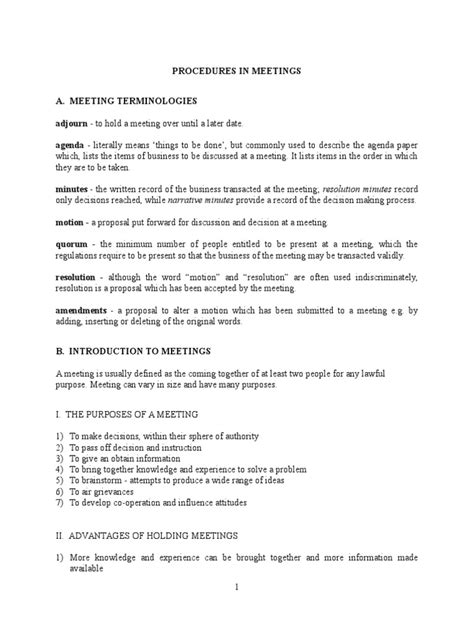 Procedures In Meetings Pdf Chairman Agenda Meeting