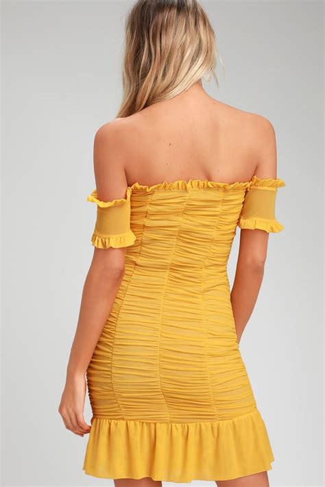 Sexy Mustard Yellow Dress Bodycon Dress Ruched Dress Dress Lulus