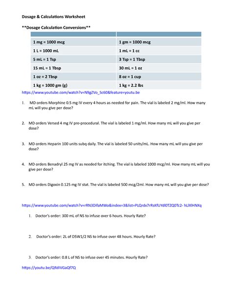 Medication Math 101 EMTprep Worksheets Library