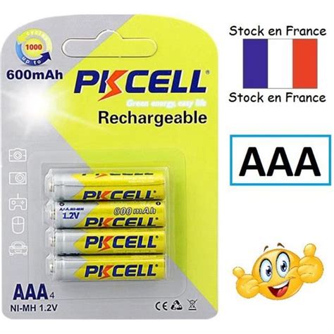 1 Lot De 4 Piles AAA Rechargeables Pkcell 600 MAh 1 2V Ecologique Ni MH