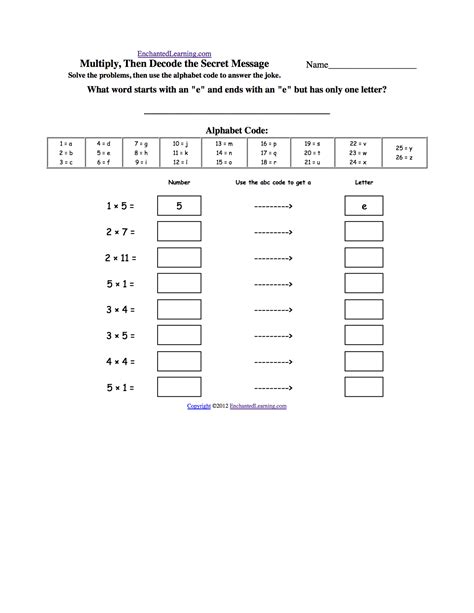 Solve Then Decode Arithmetic Worksheets Enchantedlearning