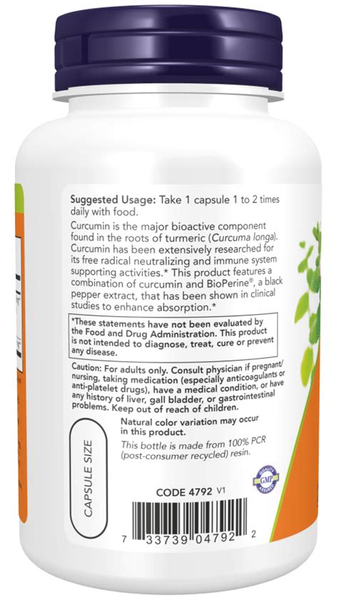 Turmeric Curcumin With Bioperine® Veg Capsules Now Foods