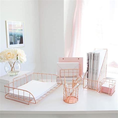 Rose Gold Desk Organizer for Women, All in One Desktop Organizer with Pen Holder, Pencil Holder ...