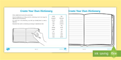 Free Create Your Own Dictionary Free Booklet Template Twinkl