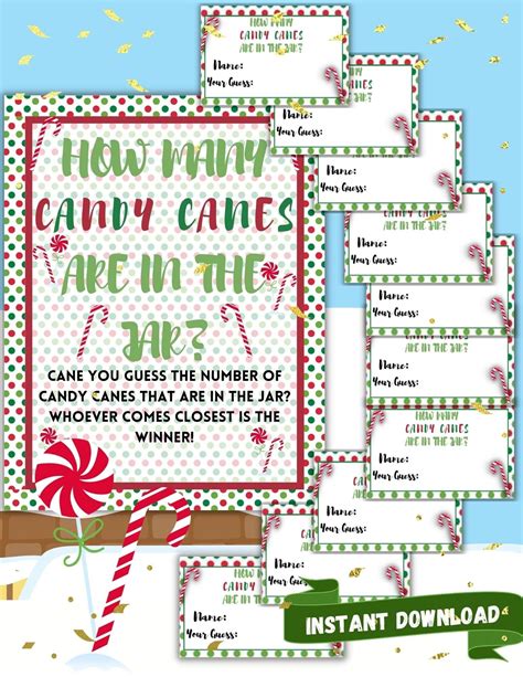 Christmas Holiday Candy Cane Guessing Game Christmas Party Game Printable Guess How Many