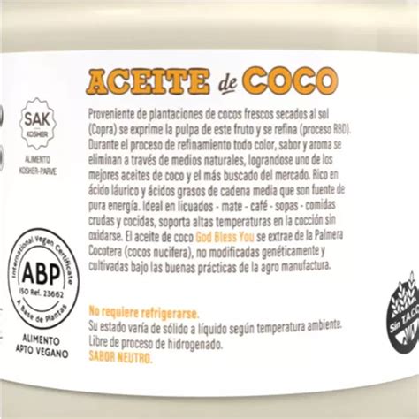 Aceite De Coco God Bless You Ml Virgen Prensado En Fr O En Venta En