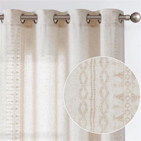 Lazzzy Boho Curtains 63 Inch Length For Living Room Linen Curtains Embroidered