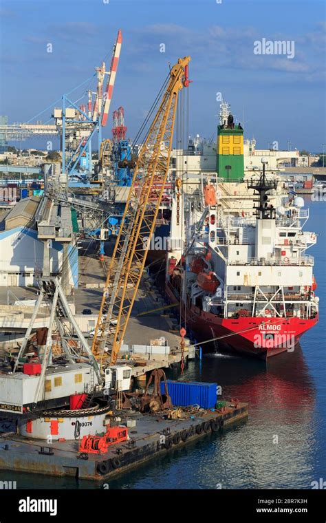 Cargo Ships Port Of Haifa Israel Stock Photo Alamy