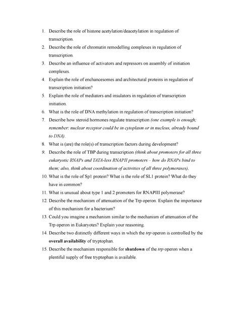 Biol 308 Molecular Biology Study Questions 8 Describe The Role Of