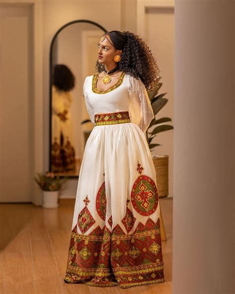 Beaded Wedding Habesha Dress Exquisite Pattern Habesha Kemis Ethiopian