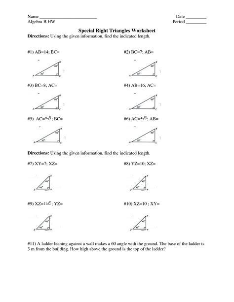 Special Right Triangles Worksheet With Answers Printable Word Searches