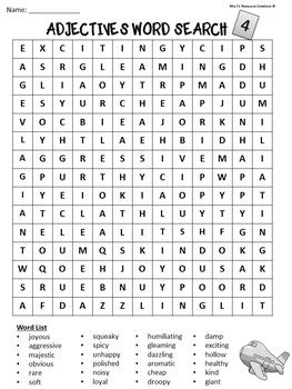 Adjectives Word Search Set Of 5 By Mrs J S Resource Creations TpT