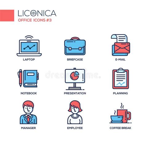 Sistema De La L Nea Moderna Iconos Y Pictogramas Planos De La Oficina