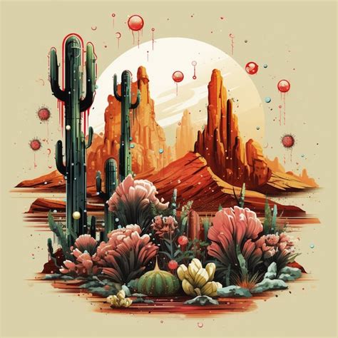 Ilustración de una escena del desierto con cactus y plantas del