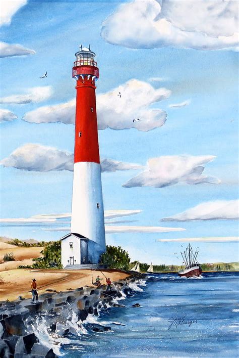 The Lighthouse At Barnegat Inlet Painting By Joseph Burger Pixels