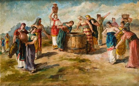 Luciano S Nchez Santaren Las Hijas De Jetr Sacando Agua Del Pozo De