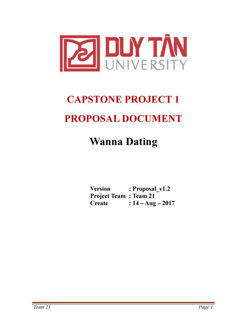 Sample Project Proposal Capstone Project 1 Proposal Document Wanna Dating Version Proposal