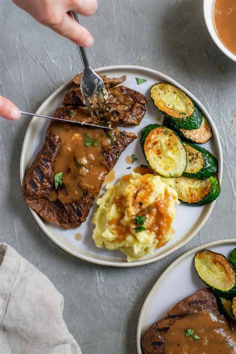 Grilled Seitan Steaks With Mashed Potatoes And Shallot Gravy • The Curious Chickpea